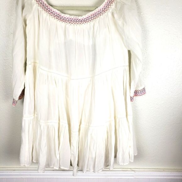 Free People Women's Cold Off the Shoulders Boho Gypsy White Floral Top Size SM - Picture 4 of 14